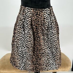 White House Black Market Tan Black Leopard Print Pleated Mini Skirt Size 4  A8